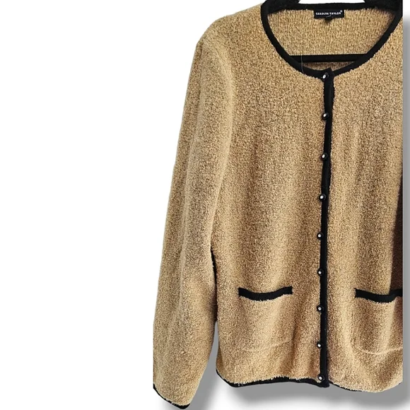 Carolyn Taylor Tan Knitted Button Down Cardigan Preppy Size XL - Picture 3 of 5